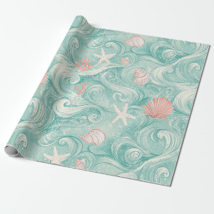 Papel De Regalo Conchas y Patrón de Olas del Océano (3)