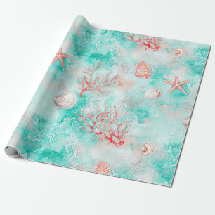 Papel De Regalo Conchas y patrón de olas del océano (9)