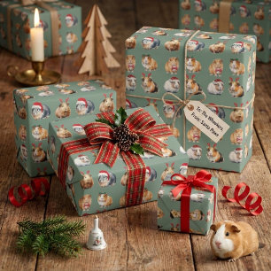 Papel De Regalo Conejillo de Indias Navideño Realista y Adorable