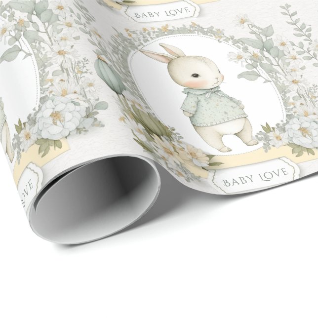 Papel De Regalo Conejito adorable con amor de bebé (Esquina del rollo)