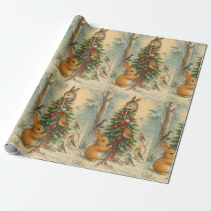 Papel De Regalo Conejito adorable del bosque navidad festiva invie