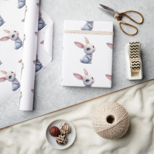 Papel De Regalo Conejito Blanco Adorable con Ojos Azules Grandes