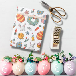Papel De Regalo Conejito de Huevos Coloridos Lindos Patrón de Pasc