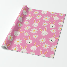 Papel De Regalo Conejito de Pascua adorable con flores sobre fondo