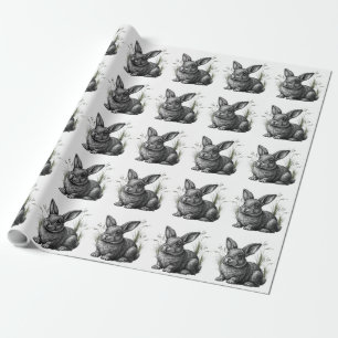 Papel De Regalo Conejito gris lindo entre la hierba