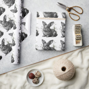 Papel De Regalo Conejito gris lindo entre la hierba