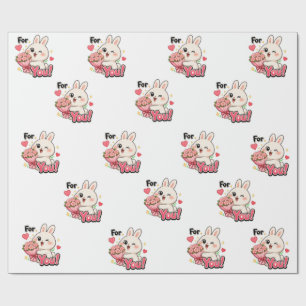 Papel De Regalo Conejito Lindo Para Ti Flores Rosas Corazones Rega