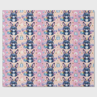 Papel De Regalo conejito unicornio azul marino gruñón
