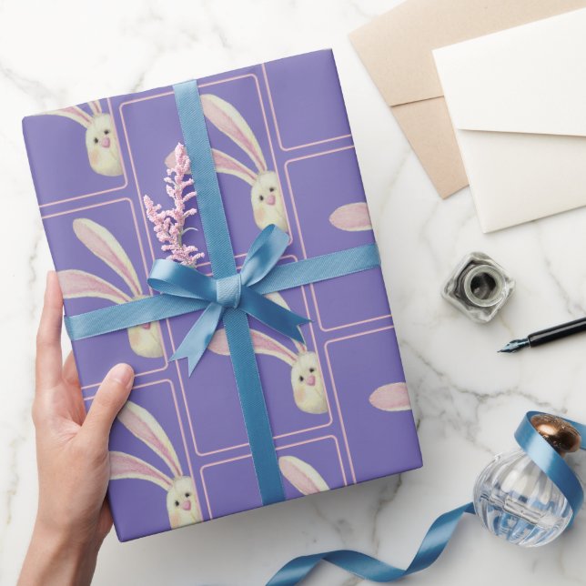 Papel De Regalo Conejitos de Pascua en Morado (Regalar)