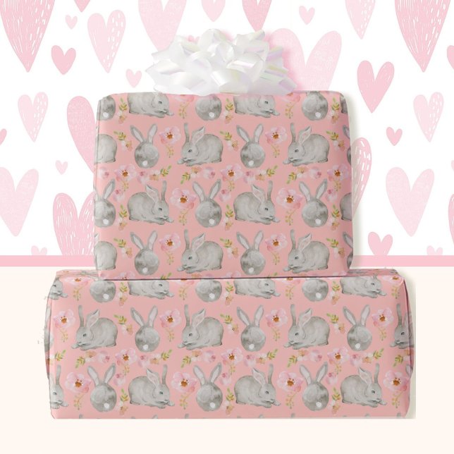 Papel De Regalo Conejitos rosados de Pascua para primavera (Subido por el creador)
