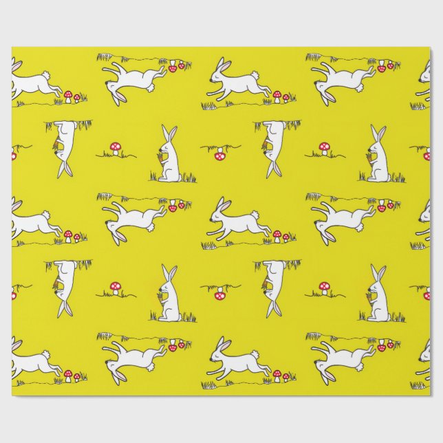 Papel De Regalo Conejitos sobre fondo amarillo (Superficie plana)