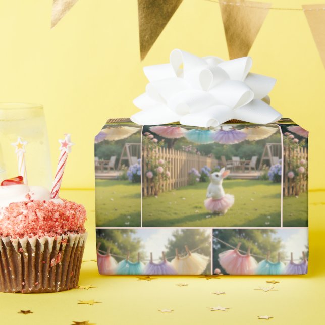 Papel De Regalo Conejo Blanco con Tutú Rosa (Fiesta de cumpleaños )