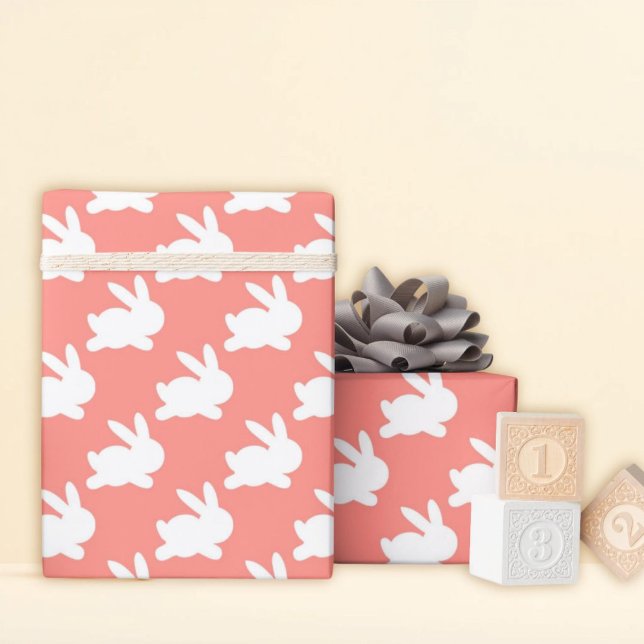 Papel De Regalo Conejo blanco de salmón rosado en marcha (Subido por el creador)