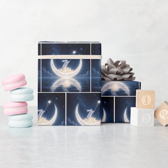 Papel De Regalo Conejo Blanco Recogiendo Estrellas (Baby Shower)