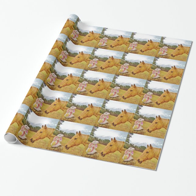 Papel De Regalo Conejo blanco y caballo amarillo (Desenrollado)