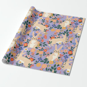 Papel De Regalo Conejo Caprichoso & Floral Folk Art de Lavanda