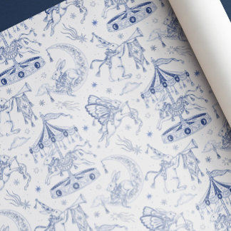 Papel De Regalo Conejo Celestial Caprichoso Toile de Jouy Azul
