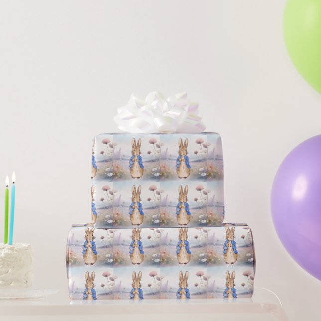 Papel De Regalo Conejo clásico con chaqueta azul (Regalos de fiesta)