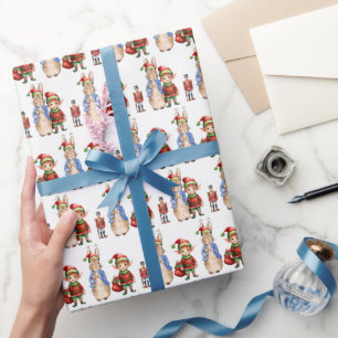 Papel De Regalo Conejo clásico con sombrero de Santa elfo soldado 