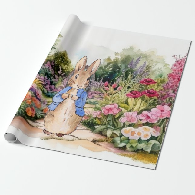 Papel De Regalo Conejo clásico en su jardín (Desenrollado)
