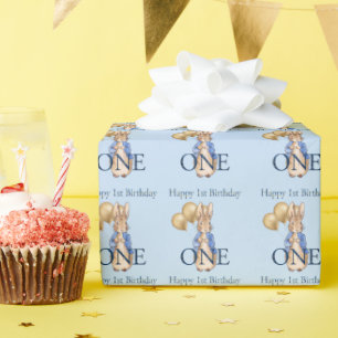 Papel De Regalo Conejo Clásico Globos de Oro Cumpleaños Primero 
