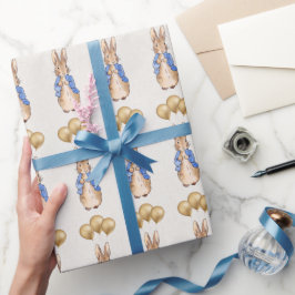 Papel De Regalo Conejo clásico sosteniendo globos de oro