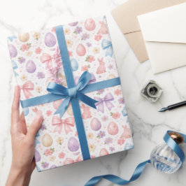 Papel De Regalo Conejo Coquette Acuarela Lazos Rosados Pascua 