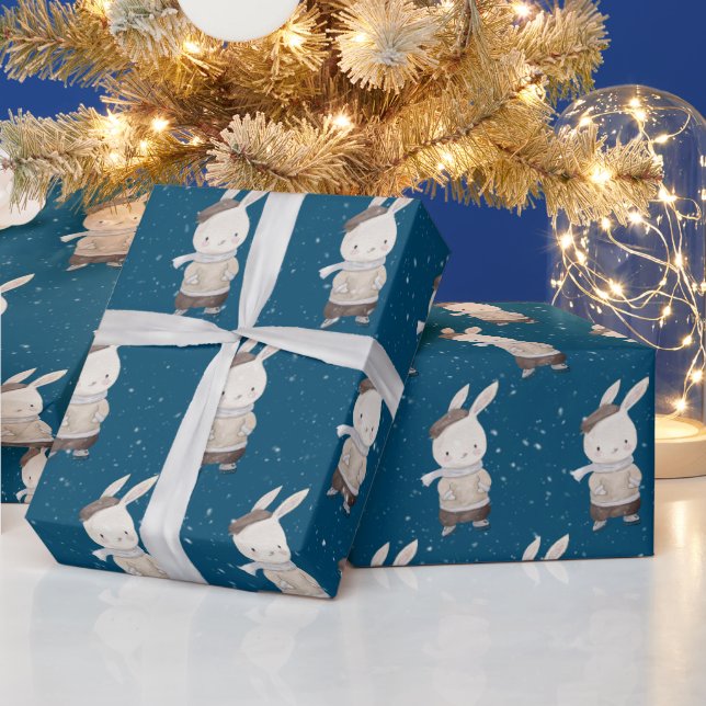 Papel De Regalo Conejo Cute con patines de hielo (Vacaciones)