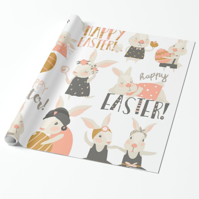 Papel De Regalo Conejo Cute Happy Easter (Desenrollado)