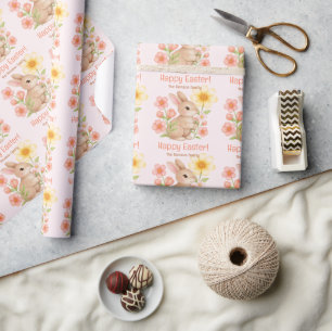 Papel De Regalo Conejo de Acuarela Personalizado Feliz Pascua 