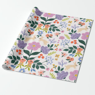 Papel De Regalo Conejo de Arte Popular Caprichoso y Jardín Botánic
