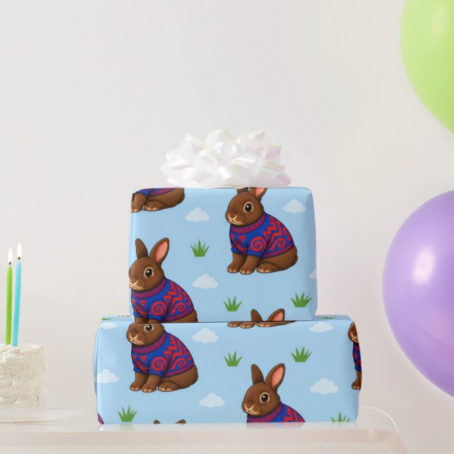 Papel De Regalo Conejo de chocolate con suéter estampado (Regalos de fiesta)