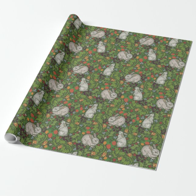 Papel De Regalo Conejo de conejo blanco victoriano en Jardín (Desenrollado)