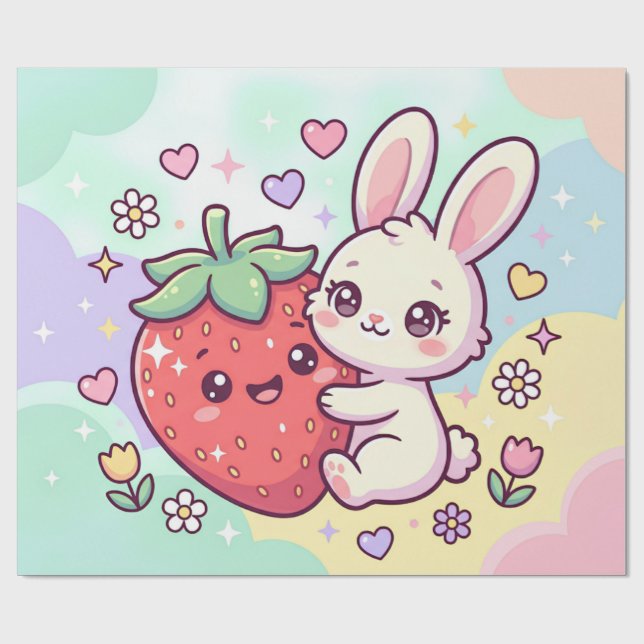 Papel De Regalo Conejo de Fresa Dulce (Superficie plana)