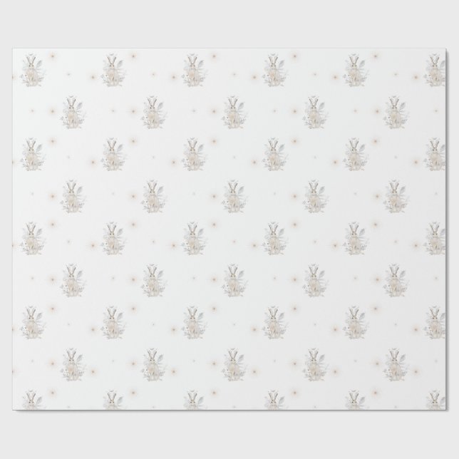 Papel De Regalo Conejo de invierno con Florals de invierno (Superficie plana)