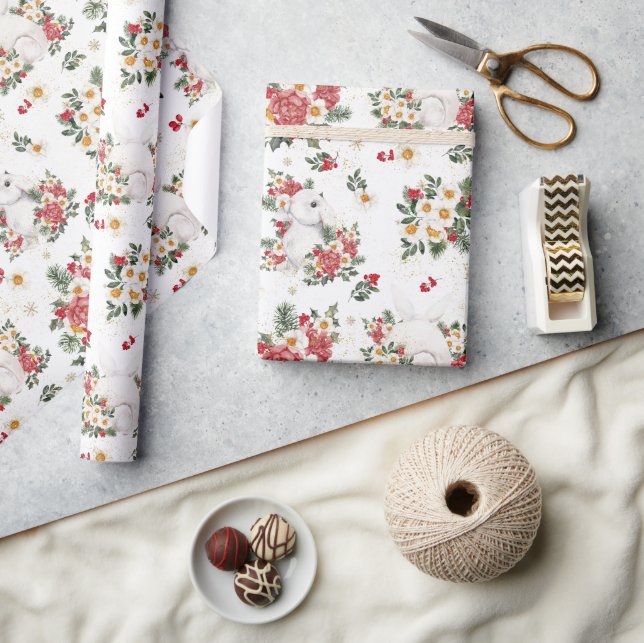 Papel De Regalo Conejo de Invierno Floral | Fiesta de Cumpleaños (Artesanía)