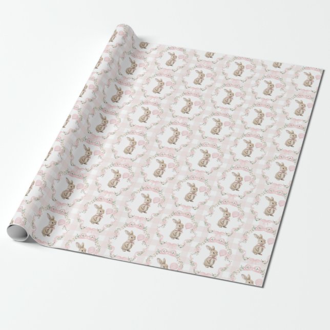 Papel De Regalo Conejo de lazo rosa cumpleaños de niña (Desenrollado)