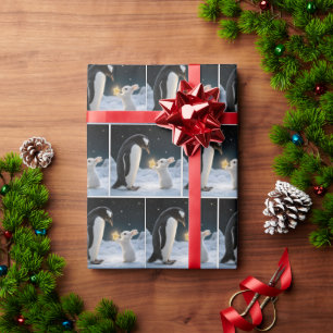 Papel De Regalo Conejo de Navidad y pingüino con estrella