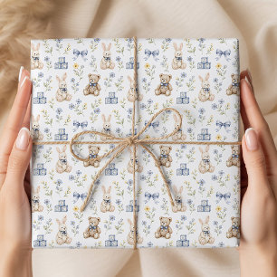 Papel De Regalo Conejo de osito de felpa floral azul guardería inf