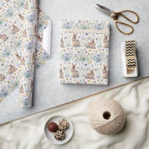 Papel De Regalo Conejo de Pascua Acuarela Floral Primavera
