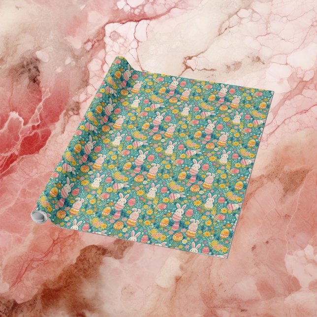 Papel De Regalo Conejo de Pascua Caprichoso Botánico de Pradera Pr (Whimsical Easter Bunny Spring Meadow Botanical Wrapping Paper)