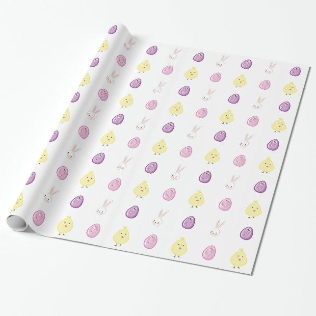 Papel De Regalo Conejo de Pascua, Chick y Huevos de Pascua (Desenrollado)
