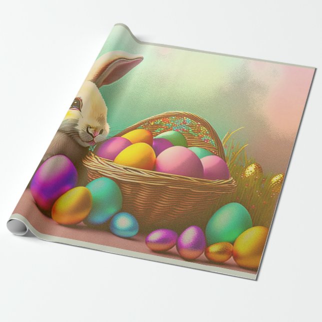 Papel De Regalo Conejo de Pascua con colección de canasta (Desenrollado)