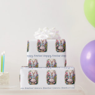 Papel De Regalo Conejo de Pascua con flores Feliz Pascua