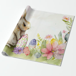 Papel De Regalo Conejo de Pascua con huevos pintados en el jardín