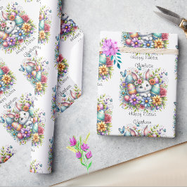 Papel De Regalo Conejo de Pascua Cute Añadir el nombre o cumpleaño