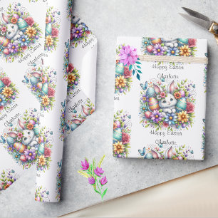 Papel De Regalo Conejo de Pascua Cute Añadir el nombre o cumpleaño