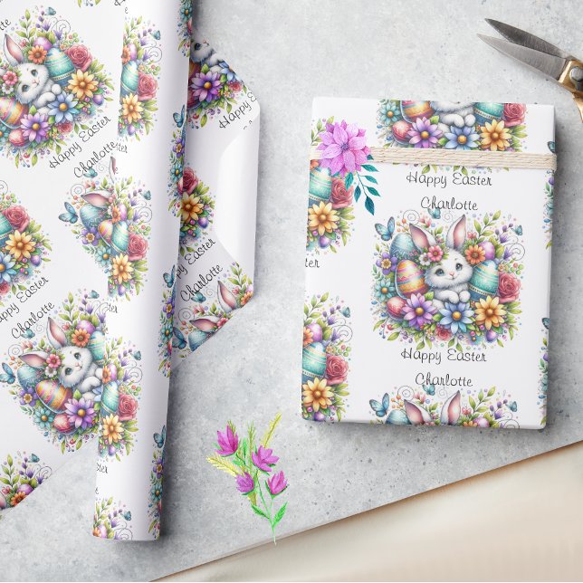 Papel De Regalo Conejo de Pascua Cute Añadir el nombre o cumpleaño (Subido por el creador)