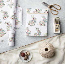 Papel De Regalo Conejo de Pascua de flores silvestres rosadas y az