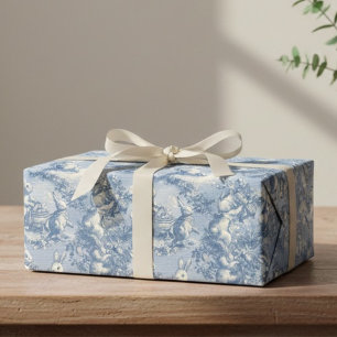 Papel De Regalo Conejo de Pascua de Toile Azul   Conejo Antiguo